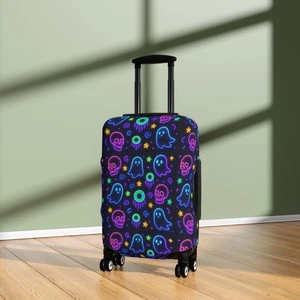 Neon Glow Ghost and Skull Pattern Luggage Cover Halloween Travel Protector - Picture 1 of 16