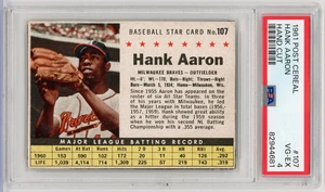 Tarjeta estrella de béisbol 1961 Post Cereal Hank Aaron #107 corte a mano PSA 4 - Imagen 1 de 2