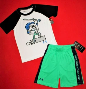 BOYS UNDER ARMOUR SHORTS SIZE 4 HEAT GEAR GREEN/NAVY FRONT POCKETS NEW/TAGS! - Picture 1 of 4