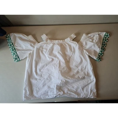 River Island age 11-12yrs white green off shoulder tshirt top girls - Image 1 of 4