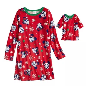 Disney Minnie Mouse Character Snowflake Print Red Soft Nightgown with Doll Gown - Picture 1 of 10