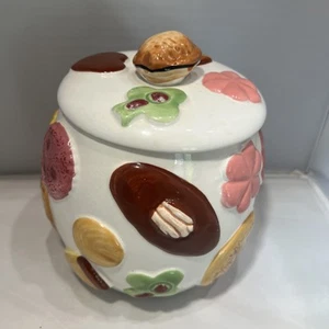 Napco Vintage 1950’s Cookies All Over Cookie Jar Walnut Handle Lid Ceramic Japan - Picture 1 of 9