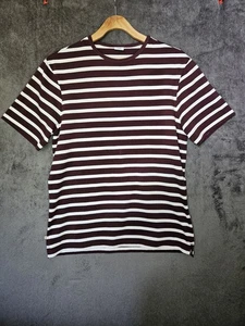 Spoke 100% Cotton Breton Stripe T-shirt Burgundy Size Small - Picture 1 of 9