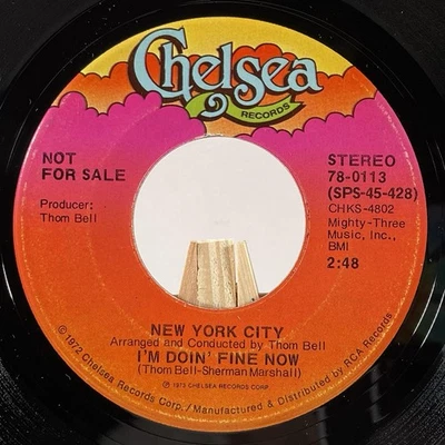 NEW YORK CITY 45 RPM I'M DOIN' FINE NOW STEREO/MONO PROMO—EX - Image 1 of 4