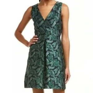 Sam Edelman Jacquard Leaf A-Line Pleated Mini Dress Sz 8 Office Party Boho Glam - Picture 1 of 14
