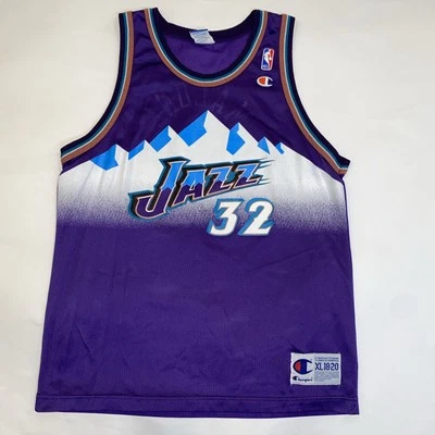 Vintage CHAMPION Karl Malone Utah Jazz Mountain Logo Jersey 90s Youth XL 18-20 - Image 1 of 4