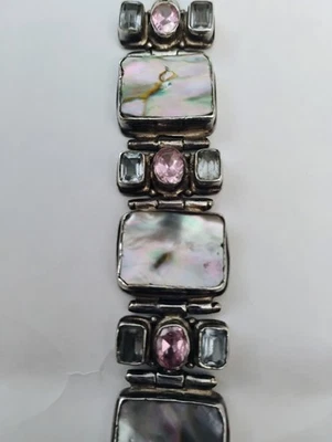  Gemstone  Sterling Bracelet handmade - Image 1 of 4