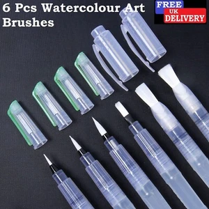 Water Brush Pen Set Refillable 6 Pcs Water colour Painting Art Calligraphy UK - Picture 1 of 24