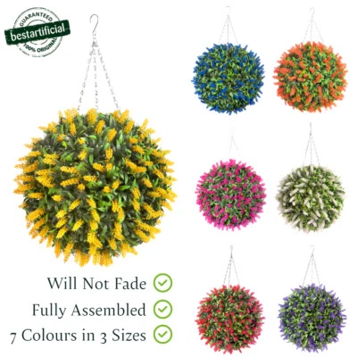 Best Artificial Lavender Flower Balls Hanging Garden Basket Plant UV Stable - Image 1 of 4