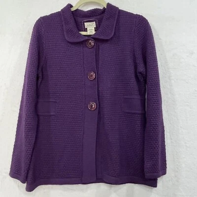 LL Bean Chunky Cardigan Sweater Women S Angora Cotton Nylon Purple 0KPR8 - Image 1 of 4