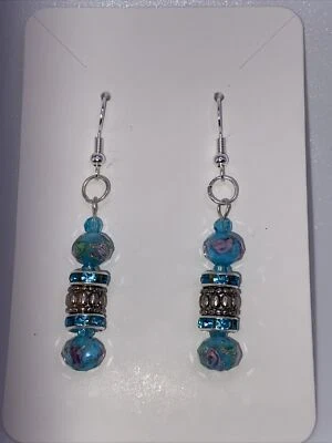 Pendientes rosa turquesa y diamantes de imitación  Foto 1 de 3