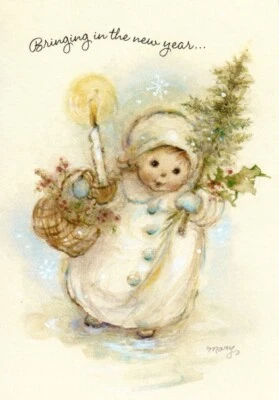 Mary Hamilton Merry Christmas Happy New Year Child Candle & Holly Hallmark Card - Image 1 of 3