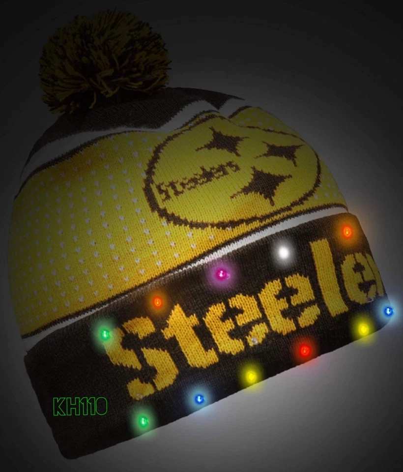Pittsburgh Steelers NFL Knit LED Light up Hat Winter Pom Beanie Cap 2018 Black