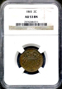 1865 2C Two Cent - NGC AU 53 BN CC328 - Picture 1 of 4