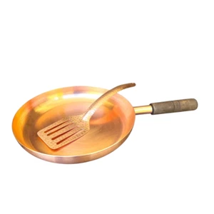 Padella artigianale messicana in rame: 10x1,5", calibro 17, manico in legno, spatola - Foto 1 di 10