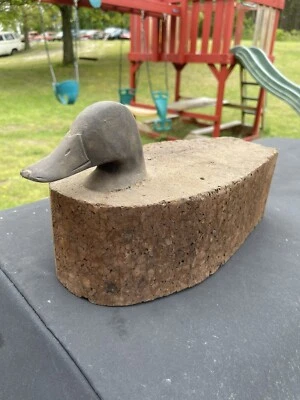 Señuelo de pato cuerpo de corcho cabeza de madera vintage Foto 1 de 4