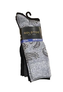 NWT Gold Toe Vapor Tech 4 Pack Mixed Print/ Solid Socks Men's Paisley Black Grey - Picture 1 of 4