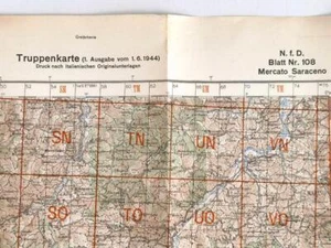 Truppenkarte "Mercato Saraceno" Italien, Maße: 55 x 69 cm, datiert: 1944, gebrau - Picture 1 of 8