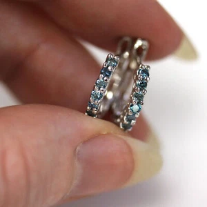 0.70Ct Natural London Blue Topaz Gemstone Hoop Earrings Sterling Silver Earrings - Picture 1 of 5