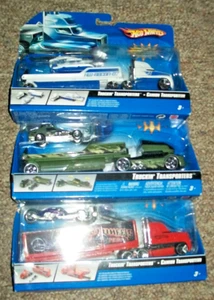 HOT WHEELS TRUCKIN TRANSPORTS (PAVEMENT POUNDERS) LOT OF 3 Race Car Semi MATTEL - Picture 1 of 14
