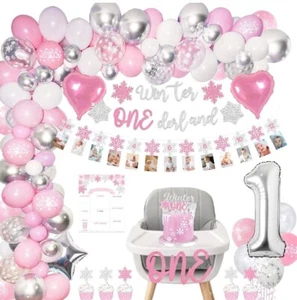 1st Birthday Decorations for Girls Pink Silver & Cream Balloons Arch Garland Kit - Picture 1 of 13