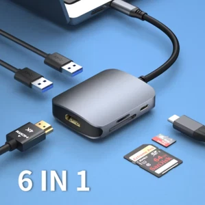 USB-C Hub Splitter 2x USB 2x Memory Card, HDMI, TF, SD for Laptop Gaming PC - Picture 1 of 6