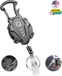 Heavy Duty Retractable Keychain Tactical ID Card Badge Reel Carabiner Clip Hold - Picture 1 of 7