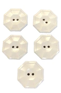 5 Vintage Gloss White Plastic Octagon Buttons 1" Sewing - Picture 1 of 6