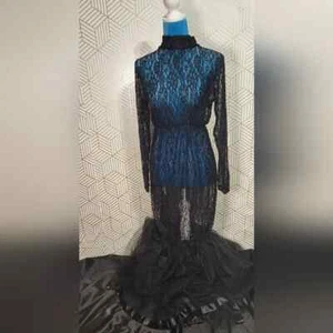 Women Ruffled Mermaid Black lace mesh dress with flare accent at bottom MEDIUM - Picture 1 of 4
