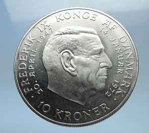 1972 DENMARK King Frederick IX & Queen Margrethe II Silver 10 Kroner Coin i68968 - Picture 1 of 2