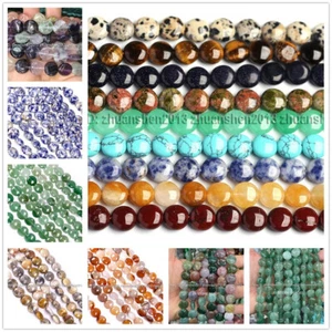 10/12/14/16mm Ágata de moneda/Ojo de tigre/Lapislázuli Piedras preciosas de cristal Cuentas sueltas - Imagen 1 de 55