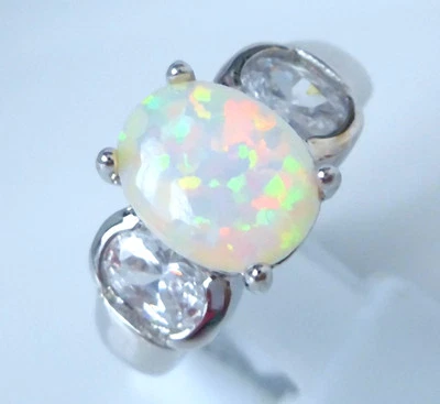 GORGEOUS WHITE  FIRE OPAL  RING UK Size "T" US  10.5 - Image 1 of 4