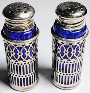 Vintage FB Rogers versilberte Salz & Pfefferstreuer Kobaltblau Glas 2,5 in Japan - Bild 1 von 5