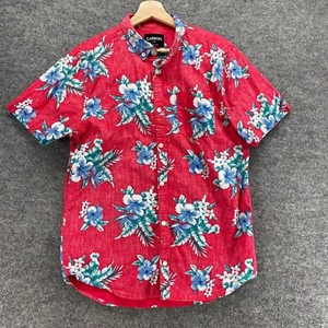 Carbon Shirt Men L Large Red Floral Button Up Collared Short Sleeve Cotton - Picture 1 of 9
