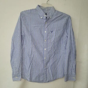 American Eagle Outfitter Shirt Mens M Blue Striped Athletic Fit Pocket Logo - Picture 1 of 13