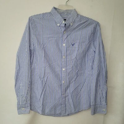 American Eagle Outfitter Shirt Mens M Blue Striped Athletic Fit Pocket Logo - Image 1 of 4