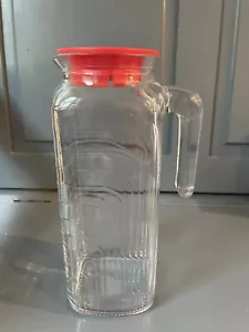 Bormioli Rocco Gelo Glass Pitcher Jug Approx. 45-48oz. Made in Italy Red Lid - Picture 1 of 6