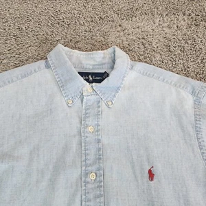 Camicia Ralph Lauren vintage uomo X-Large blu Chambray vestibilità classica casual con bottoni - Foto 1 di 12