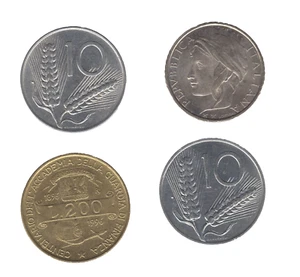 Italy Coins 10 and 200 Lire Coins x4 - Picture 1 of 2
