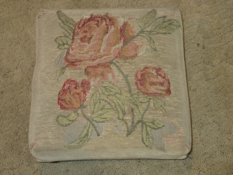 Rare Vintage Hand Made Needlepoint Floral Roses Footstool Footrest Wooden Legs Cover