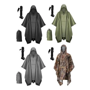 Hooded Rain Poncho Rain Cover Long Sleeve Pullover Rain Coat Cloak Adults Poncho - Picture 1 of 13