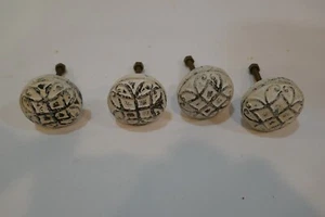 4   Vintage Round White Cast Iron   Door Knobs Drawer Cabinet Kitchen  Handles - Picture 1 of 3