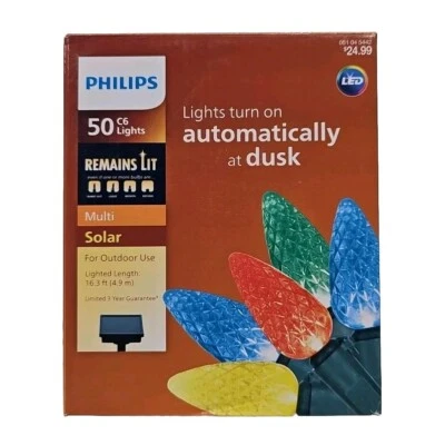 Philips 50 LED Solar C6 Exterior Cadena Luces - MULTICOLOR - ANOCHECER A AMANECER - NUEVO Foto 1 de 2