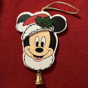 Kurt Adler Disney Santa Mickey Face Wooden Christmas Ornament w Bell Handcrafted - Picture 1 of 8