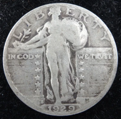 1929-S Standing Liberty Quarter US Mint Coin 90% Silver Circulated - Image 1 of 4
