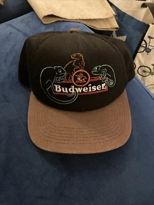 Vintage Budweiser Black Brown Baseball Hat Chameleon Prairie Dog Embroidered 90s - Picture 1 of 10