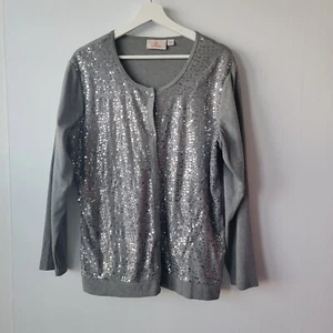 Quacker Factory womens size L Sparkle & Shine Sequin Knit Duet Cardigan - Picture 1 of 8