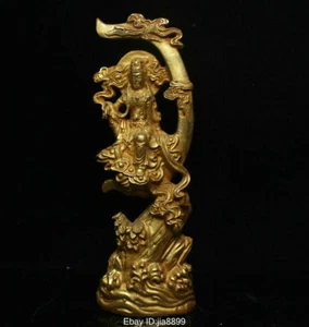 Estatua de la diosa Kwan-yin Guan Yin asiento dorado bronce budismo chino antiguo de 24,5 cm - Imagen 1 de 11