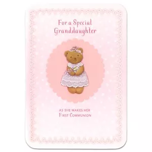 Cute FIRST COMMUNION Card FOR GRANDDAUGHTER, Teddy Bear by Hallmark + Envelope - Picture 1 of 5