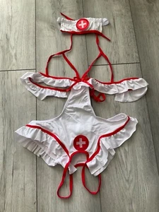 NAUGHTY NURSE FANCY DRESS/COSPLAY..BRAND NEW.SIZE 10-14..HALTER NECK, CROTCHLESS - Picture 1 of 1